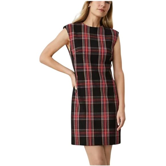NWT Ann Taylor Plaid Shift Dress Black Red Preppy Holiday Coquette Size 10 Fall - Picture 8 of 10